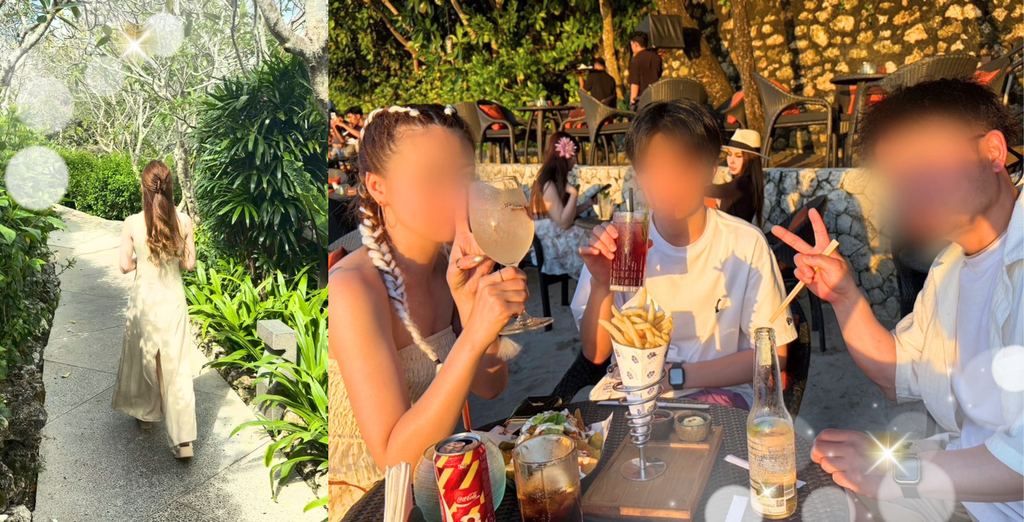 バリ島で家族旅行を楽しむ様子